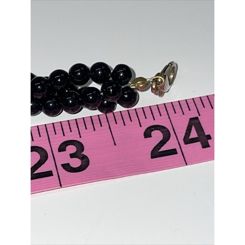 Beautiful Vintage Pink Stimulated CORAL & Jade Black‎ Onyx Beaded Necklace A41 - Picture 12 of 13